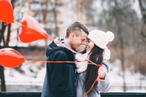 Couple romance, red balloons